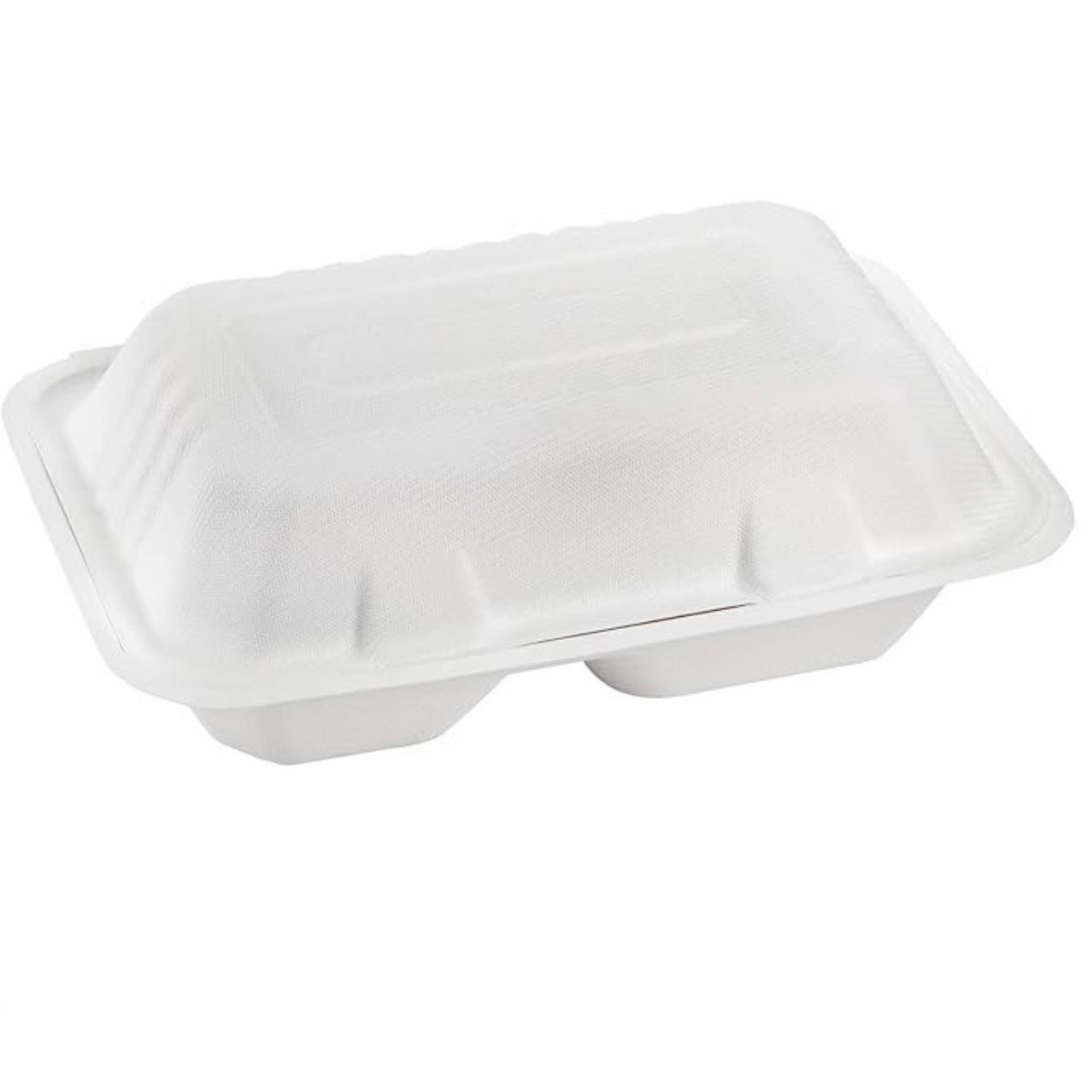 9" x 6" x 3" Compostable Sugarcane / Bagasse 2 Compartment Take-Out Container - 200/Case