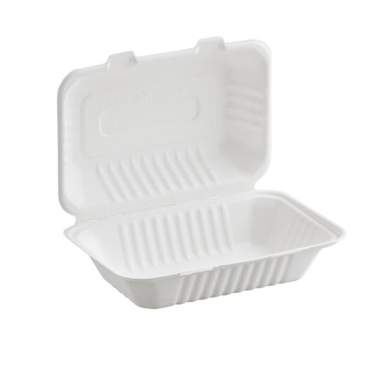9" x 6" x 3" Compostable Sugarcane / Bagasse 1 Compartment Take-Out Container - 200/Case