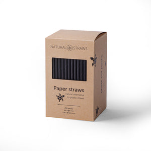 Natural Straws 6" Paper Cocktail Straws - Black