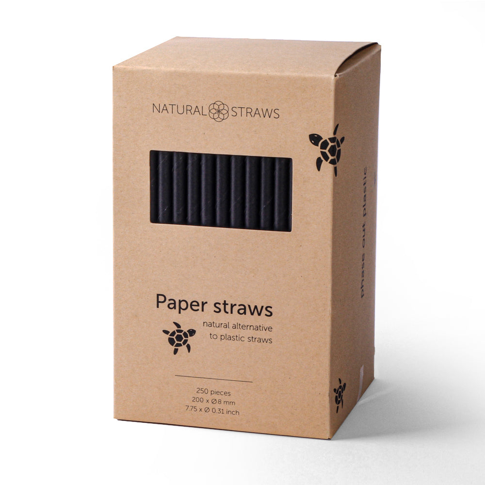 Natural Straws 7.75" Paper Drinking Straws - Black