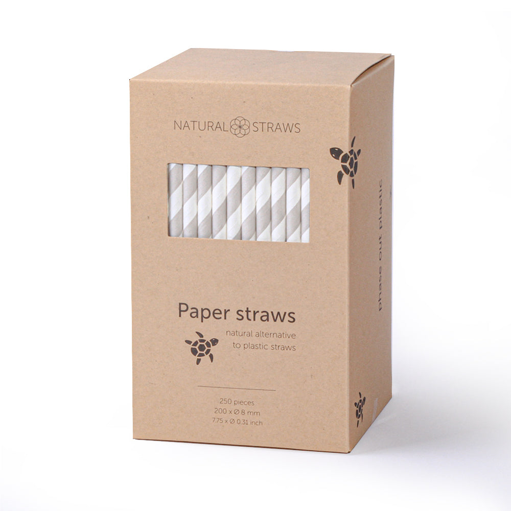 Natural Straws 7.75" Drinking Straws Gray/White Stripe