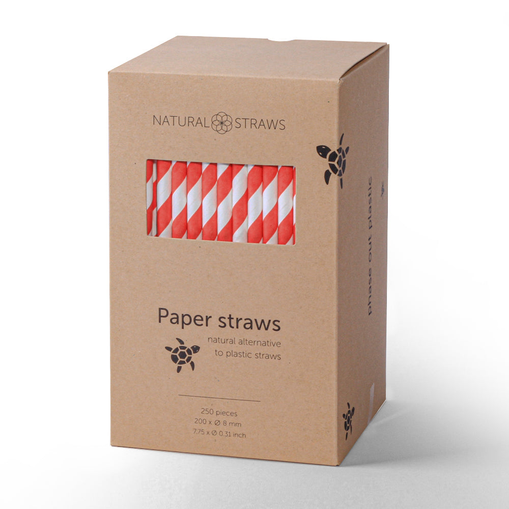 Natural Straws 7.75" Drinking Straws Red/White Stripe