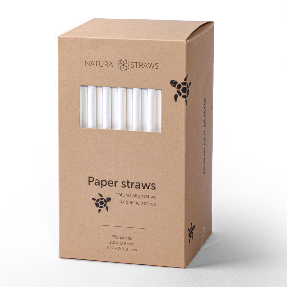 Natural Straws 8.25" Long Paper Drinking Straws - White