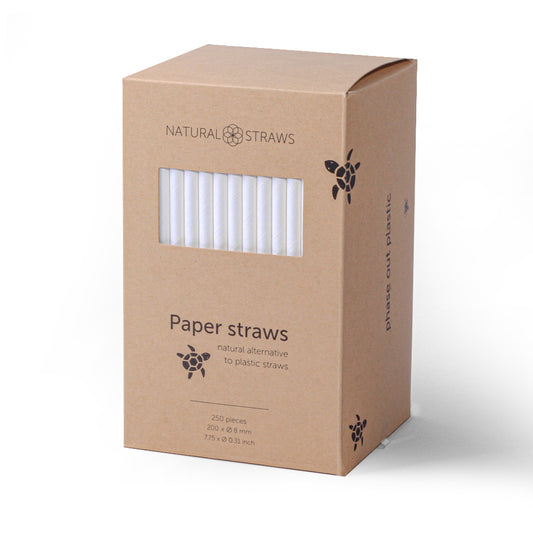 Natural Straws 7.75" Paper Drinking Straws - White